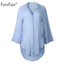 Load image into Gallery viewer, Forefair Plus Size Long White Shirts Women Autumn Winter Ladies Irregular Casual Loose Linen Blouse Shirt