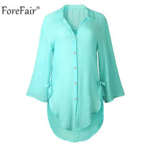 Load image into Gallery viewer, Forefair Plus Size Long White Shirts Women Autumn Winter Ladies Irregular Casual Loose Linen Blouse Shirt