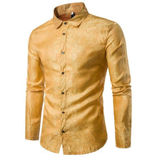Load image into Gallery viewer, Gold Elegant Shirt Casual Men Party Clothing Blusa Fitness New Arrival Holiday Tops 2018 New Arrival Blouse Floral Male Shirts