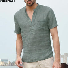 Load image into Gallery viewer, INCERUN 2018 Men's Shirts Stand Collar Short Sleeve Button Casual Tops Male Streetwear Loose Summer Breathable Shirt Chemise