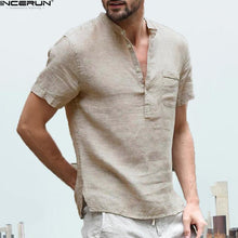 Load image into Gallery viewer, INCERUN 2018 Men's Shirts Stand Collar Short Sleeve Button Casual Tops Male Streetwear Loose Summer Breathable Shirt Chemise