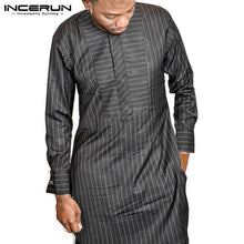Load image into Gallery viewer, INCERUN Men Striped Long Shirt African Attire Kaftan O-neck Long Sleeve Casual Tops Men Dashiki African Clothes Hombre Plus Size