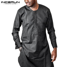 Load image into Gallery viewer, INCERUN Men Striped Long Shirt African Attire Kaftan O-neck Long Sleeve Casual Tops Men Dashiki African Clothes Hombre Plus Size