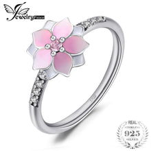 Load image into Gallery viewer, Jewelrypalace 925 Sterling Silver Rings Flower Magnolia Cubic Zirconia Gradient Pink Enamel Cocktail Ring Fine Jewelry Gifts