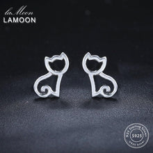 Load image into Gallery viewer, LAMOON 2018 New Hollow Cat 925-Sterling-Silver Stud Earrings Silver Color S925 Fine Jewelry for Women Girl Gift LMEY230