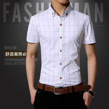 Load image into Gallery viewer, Male Shirts 2018 Men Fashion Brand Short Sleeve Men Dress Shirt Casual Plaid Shirt Slim Fit Cotton Social Shirts 5XL