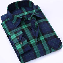 Load image into Gallery viewer, Men's Long Sleeve Brushed Checkered Plaid Shirt Patch Left Pocket Classic Casual Standard-Fit Comfortable and Soft Dress Shirts