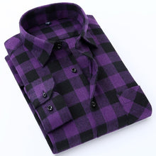 Load image into Gallery viewer, Men's Long Sleeve Brushed Checkered Plaid Shirt Patch Left Pocket Classic Casual Standard-Fit Comfortable and Soft Dress Shirts