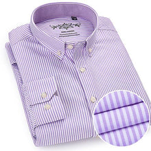 Load image into Gallery viewer, Men's Long Sleeve Plaid/Striped Oxford Dress Shirt Single Patch Pocket with Box-pleated Back Yoke Regular-fit Button Down Shirts