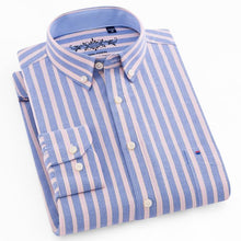 Load image into Gallery viewer, Men's Long Sleeve Plaid/Striped Oxford Dress Shirt Single Patch Pocket with Box-pleated Back Yoke Regular-fit Button Down Shirts