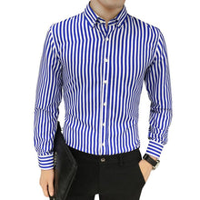 Load image into Gallery viewer, Men's stripe long sleeve shirt cotton men casual shirt man striped mens dress shirts male 2018 fashion slim fit social chemise
