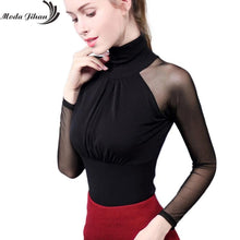 Load image into Gallery viewer, Moda Jihan Women's Shirts Long Sleeve See Through Mesh Tops Turtle Neck Folded Slim Plus Size Elegant Ladies Bottoming Shirts