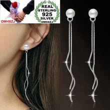Load image into Gallery viewer, OMHXZJ Wholesale Jewelry Simple Fashion Elegant star for Woman Gift Pearl 925 Sterling Silver Long Tassel Stud Earrings YS251