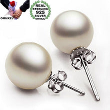 Load image into Gallery viewer, OMHXZJ Wholesale Sweet girl boy Fashion jewelry woman pure natural shell freshwater pearl 925 Sterling silver Stud Earrings YS01