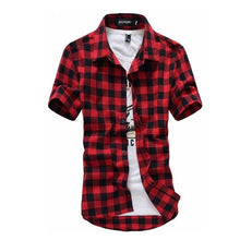 Load image into Gallery viewer, Red And Black Plaid Shirt Men Shirts 2018 New Summer Fashion Chemise Homme Mens Checkered Shirts Short Sleeve Shirt Men Blouse