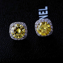 Load image into Gallery viewer, Sterling Silver 925 Stud Earrings for Women Fine Jewelry Citrine Fireworks Cut Square Blue Wedding Engagement Party Gift