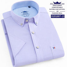 Load image into Gallery viewer, Thin Summer Men Shirt Short Sleeve Cotton 100% Slim Fit Solid Oxford Business Plaid Shirt Men Pocket Formal Button Shirt Regular