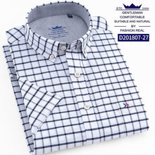 Load image into Gallery viewer, Thin Summer Men Shirt Short Sleeve Cotton 100% Slim Fit Solid Oxford Business Plaid Shirt Men Pocket Formal Button Shirt Regular