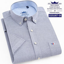 Load image into Gallery viewer, Thin Summer Men Shirt Short Sleeve Cotton 100% Slim Fit Solid Oxford Business Plaid Shirt Men Pocket Formal Button Shirt Regular