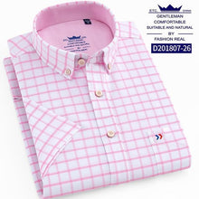 Load image into Gallery viewer, Thin Summer Men Shirt Short Sleeve Cotton 100% Slim Fit Solid Oxford Business Plaid Shirt Men Pocket Formal Button Shirt Regular