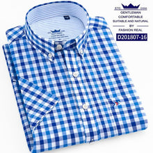 Load image into Gallery viewer, Thin Summer Men Shirt Short Sleeve Cotton 100% Slim Fit Solid Oxford Business Plaid Shirt Men Pocket Formal Button Shirt Regular