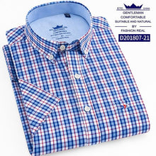 Load image into Gallery viewer, Thin Summer Men Shirt Short Sleeve Cotton 100% Slim Fit Solid Oxford Business Plaid Shirt Men Pocket Formal Button Shirt Regular