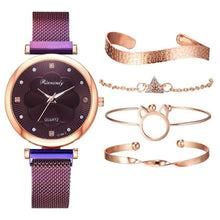 Load image into Gallery viewer, Fashion 5pcs Set Women Watches Luxury Magnet Buckle Flower Rhinestone Watch Ladies Quartz Wrist Watch Bracelet Set Reloj Mujer