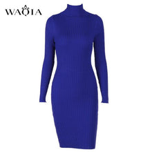 Load image into Gallery viewer, WAQIA Women Autumn Winter Sweater Knitted Dresses Slim Elastic Turtleneck Long Sleeve Sexy Lady Bodycon Robe Dresses Vestidos