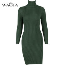 Load image into Gallery viewer, WAQIA Women Autumn Winter Sweater Knitted Dresses Slim Elastic Turtleneck Long Sleeve Sexy Lady Bodycon Robe Dresses Vestidos