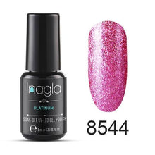 Load image into Gallery viewer, Inagla Nail Art 8ml Shining Glitter Starry Platinum Paint Gel Crystal Lacquer Nail Art Soak off Platinum UV LED Gel Nail Polish