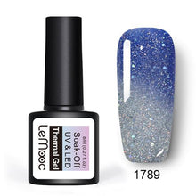 Load image into Gallery viewer, LEMOOC 8ml Thermal Rainbow Nail Gel Polish Shimmer Holographic Gel Varnish Temperature Color Changing Soak Off UV Nail Art Gel