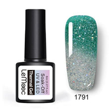 Load image into Gallery viewer, LEMOOC 8ml Thermal Rainbow Nail Gel Polish Shimmer Holographic Gel Varnish Temperature Color Changing Soak Off UV Nail Art Gel