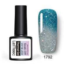 Load image into Gallery viewer, LEMOOC 8ml Thermal Rainbow Nail Gel Polish Shimmer Holographic Gel Varnish Temperature Color Changing Soak Off UV Nail Art Gel