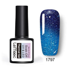 Load image into Gallery viewer, LEMOOC 8ml Thermal Rainbow Nail Gel Polish Shimmer Holographic Gel Varnish Temperature Color Changing Soak Off UV Nail Art Gel