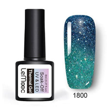 Load image into Gallery viewer, LEMOOC 8ml Thermal Rainbow Nail Gel Polish Shimmer Holographic Gel Varnish Temperature Color Changing Soak Off UV Nail Art Gel