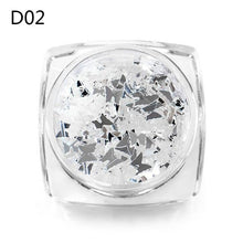 Load image into Gallery viewer, MEET ACROSS Holographic Silver Nail Art Sequins Flakes Nail Glitters Star Heart Flower Paillettes 3D UV Gel Polish Decorations