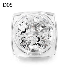 Load image into Gallery viewer, MEET ACROSS Holographic Silver Nail Art Sequins Flakes Nail Glitters Star Heart Flower Paillettes 3D UV Gel Polish Decorations