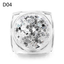 Load image into Gallery viewer, MEET ACROSS Holographic Silver Nail Art Sequins Flakes Nail Glitters Star Heart Flower Paillettes 3D UV Gel Polish Decorations