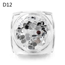 Load image into Gallery viewer, MEET ACROSS Holographic Silver Nail Art Sequins Flakes Nail Glitters Star Heart Flower Paillettes 3D UV Gel Polish Decorations