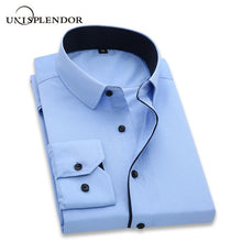 Load image into Gallery viewer, unisplendor Men Dress Shirts 2019 New Man Fashion Long Sleeve Slim Fit High Quality Solid Casual Business Man's Shirt 4XL YN630