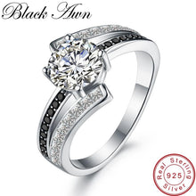 Load image into Gallery viewer, [BLACK AWN] Real 100% 925 Sterling Silver Jewelry Black Spinel Wedding Rings for Women Femme Ring Bague Gift C334
