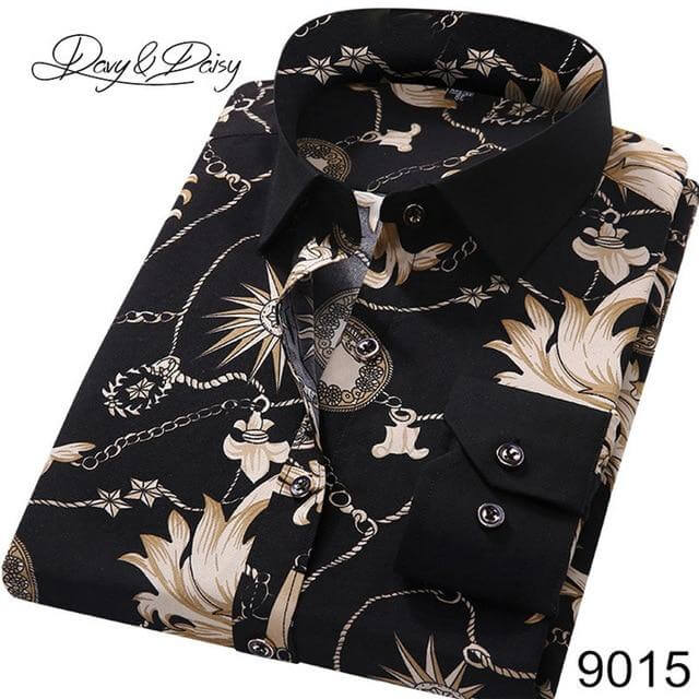 DAVYDAISY Casual Shirt Men Autumn Social Print Dress Slim Fit Long Sleeve Shirt Male Brand Clothing Chemise Homme 4XL DS-165