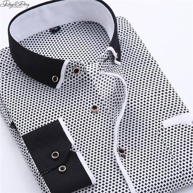 DAVYDAISY High Quality Men Shirt Spring Long Sleeve Turn-Down Collar Dress Polka Dot Print Casual Shirt Men Camisas DS-026