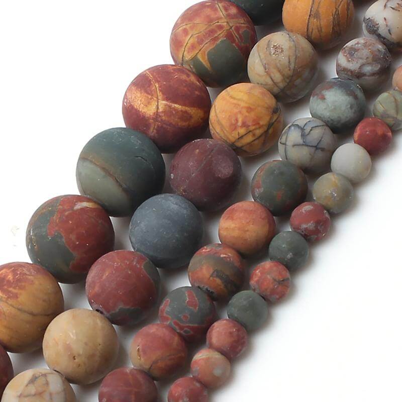 Dull Polish Matte Natrual Picasso Jasper Stone Round Beads For Jewelry Making Bracelet Necklace 4/6/8/10mm 15inches