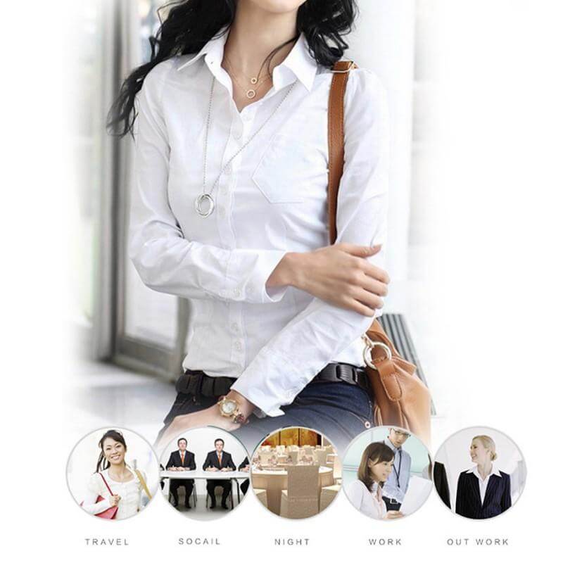 EFINNY Spring/Autumn Career White Shirt Female Ladies Long-sleeved Slim Shirt Formal Blouse Overalls Office Slim OL Blouse Tops