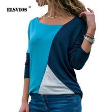 Load image into Gallery viewer, ELSVIOS Women Casual Skew Collar Patchwork Shirt Spring Long Sleeve Blouse Ladies Slim Office Blouses Basic Tops Tee Blusas 2XL
