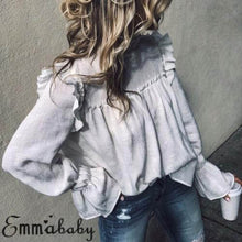 Load image into Gallery viewer, England style Women Summer loose blouse  Casual Plain ruffles  long sleeve Shirt Blouse
