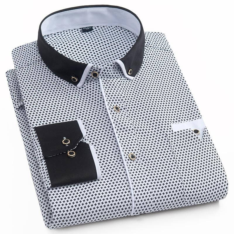 Fashion Printed Men Shirts Casual 100% Polyester Long Sleeve Dress Shirts Classic Male Slim Fit Brand Mens Clothes 2018 Camisas