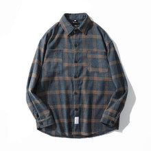 Load image into Gallery viewer, Flannel Striped Shirt Men 2019 Men Thick Pland Long Sleeve Shirts Male Japanese Streetwear Fashions Autumn Casual Winter  Shirts
