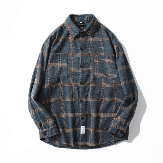 Flannel Striped Shirt Men 2019 Men Thick Pland Long Sleeve Shirts Male Japanese Streetwear Fashions Autumn Casual Winter  Shirts